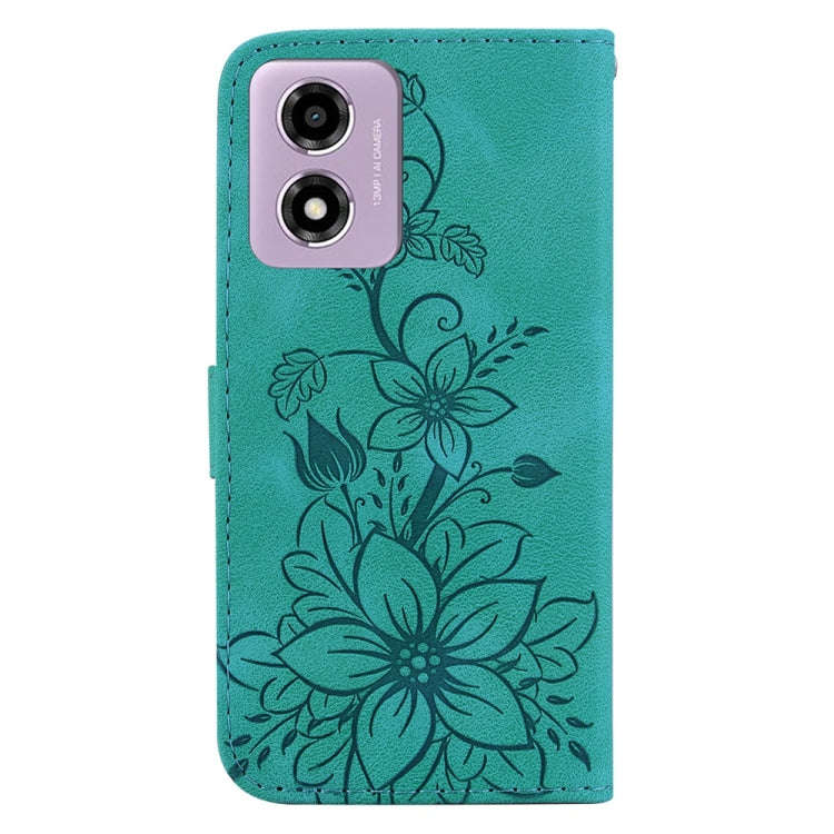 For Motorola Moto G04s / Moto E14 Lily Embossed Leather Phone Case(Green)