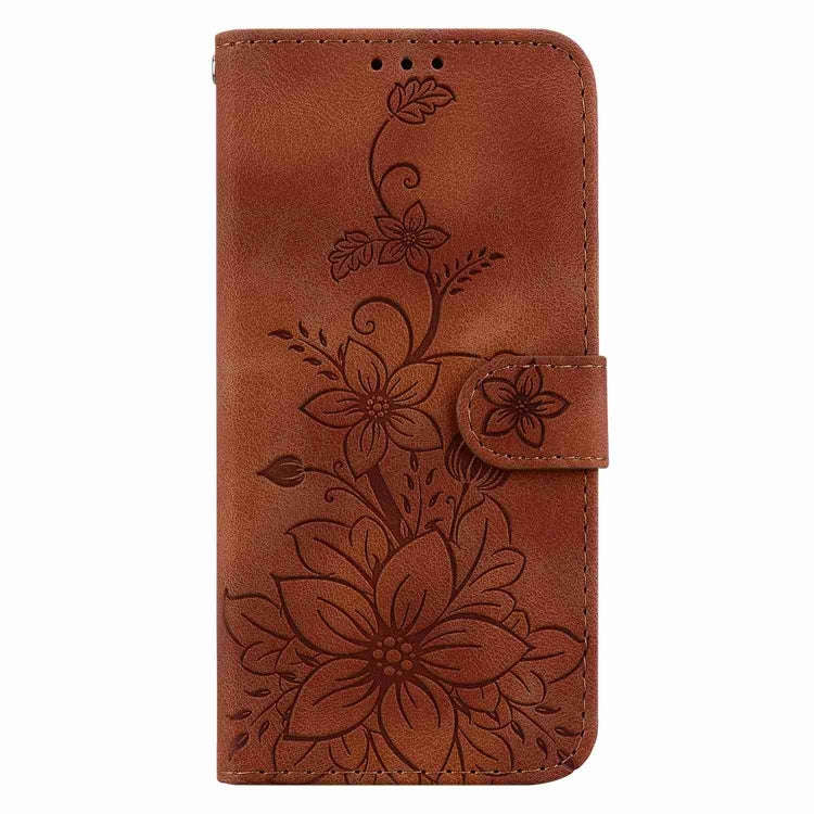 For Motorola Moto G04s / Moto E14 Lily Embossed Leather Phone Case(Brown)