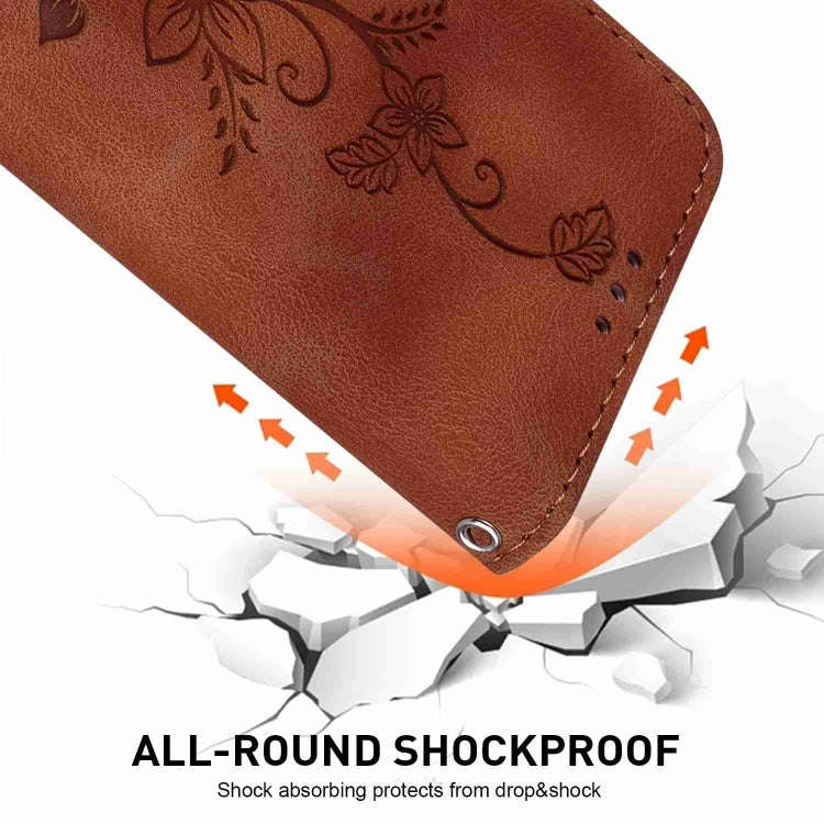 For Motorola Moto G04s / Moto E14 Lily Embossed Leather Phone Case(Brown)