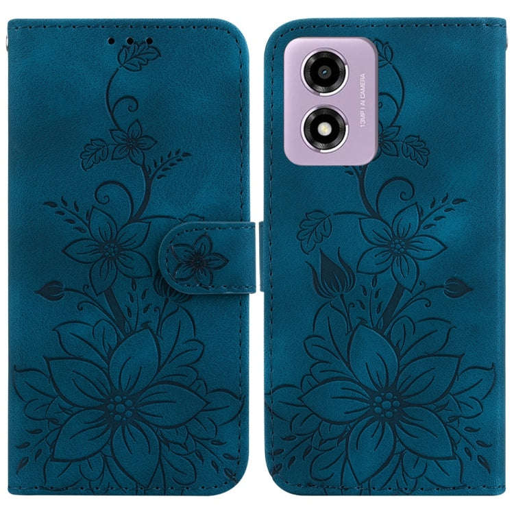 For Motorola Moto G04s / Moto E14 Lily Embossed Leather Phone Case(Dark Blue)