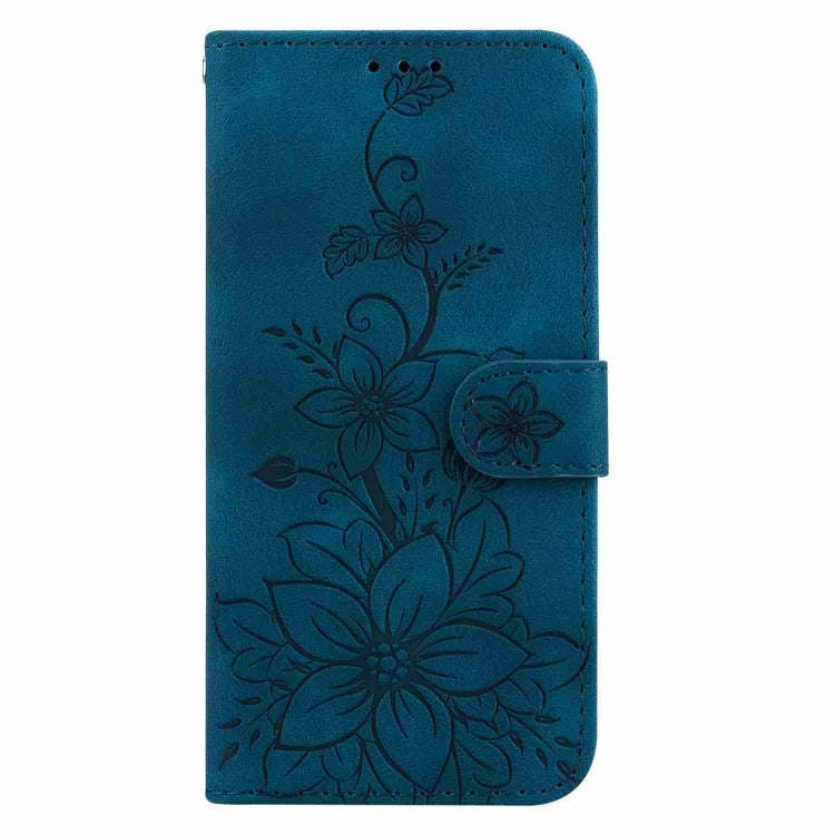 For Motorola Moto G04s / Moto E14 Lily Embossed Leather Phone Case(Dark Blue)