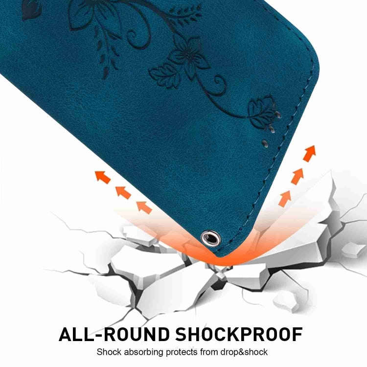 For Motorola Moto G04s / Moto E14 Lily Embossed Leather Phone Case(Dark Blue)