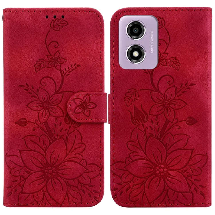 For Motorola Moto G04s / Moto E14 Lily Embossed Leather Phone Case(Red)