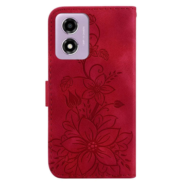 For Motorola Moto G04s / Moto E14 Lily Embossed Leather Phone Case(Red)
