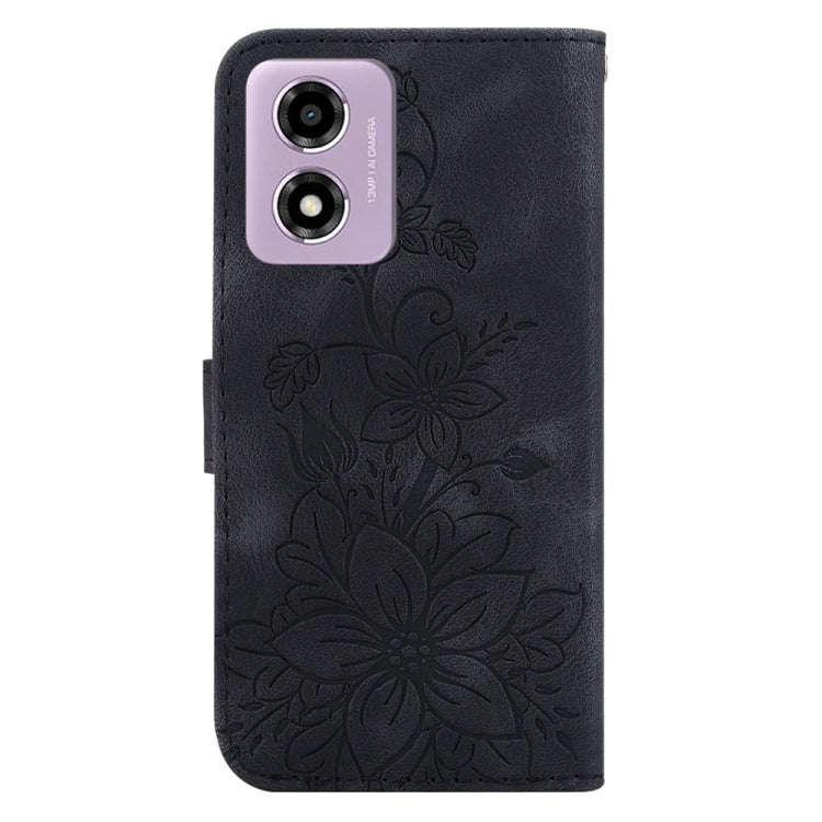 For Motorola Moto G04s / Moto E14 Lily Embossed Leather Phone Case(Black)