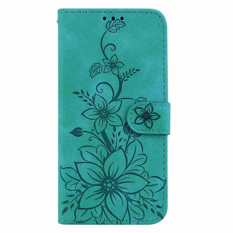 For Motorola Moto G85 Lily Embossed Leather Phone Case(Green)