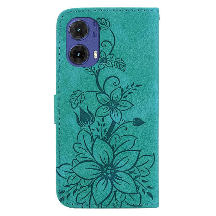 For Motorola Moto G85 Lily Embossed Leather Phone Case(Green)