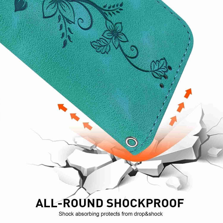 For Motorola Moto G85 Lily Embossed Leather Phone Case(Green)