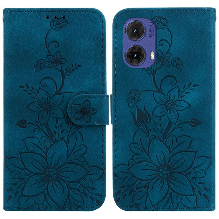 For Motorola Moto G85 Lily Embossed Leather Phone Case(Dark Blue)