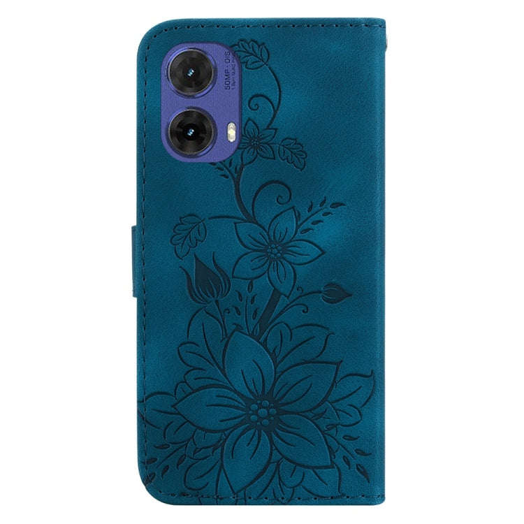 For Motorola Moto G85 Lily Embossed Leather Phone Case(Dark Blue)