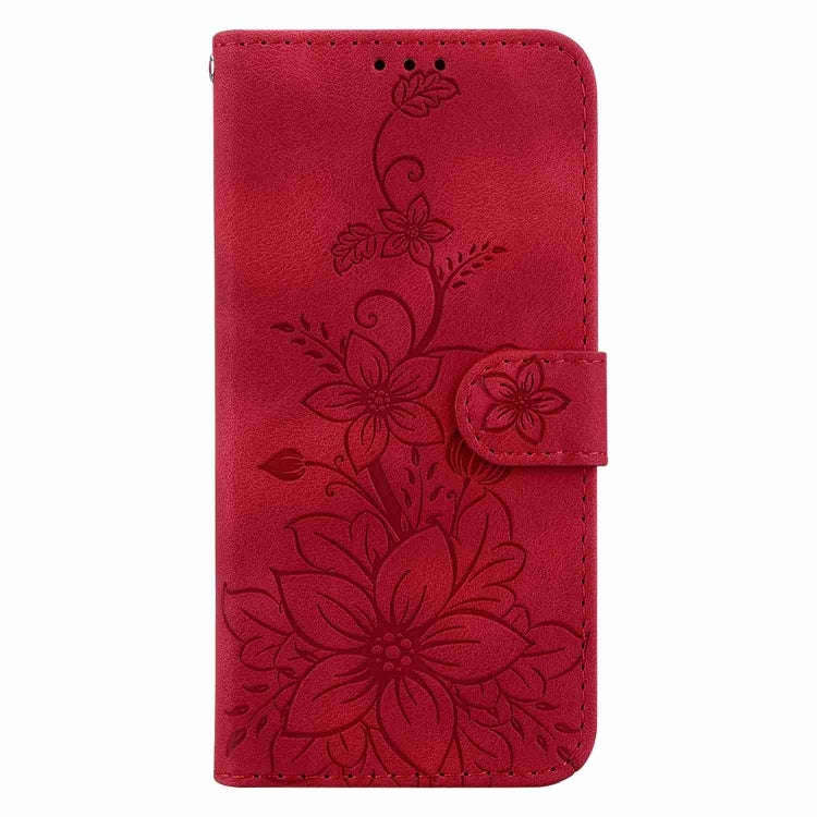 For Motorola Moto G85 Lily Embossed Leather Phone Case(Red)