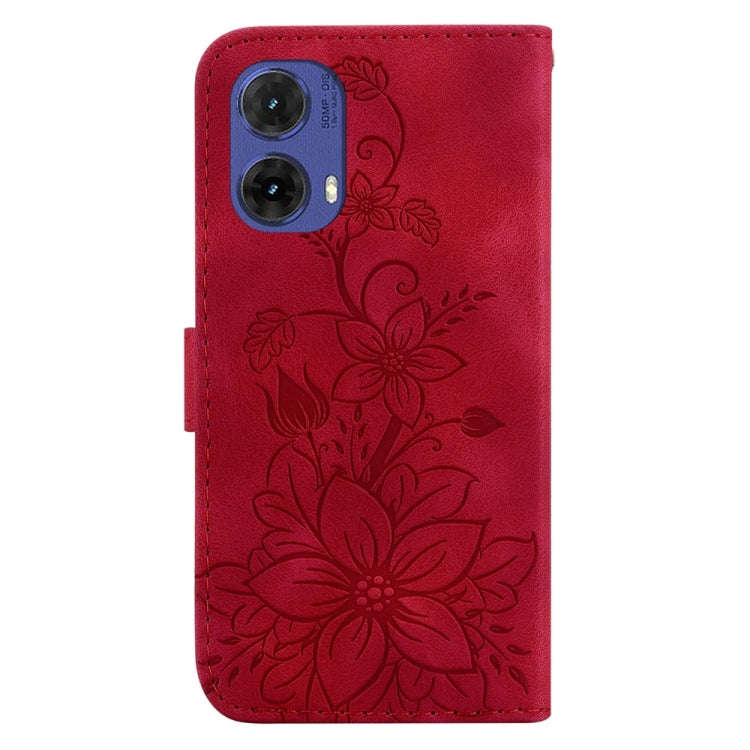 For Motorola Moto G85 Lily Embossed Leather Phone Case(Red)