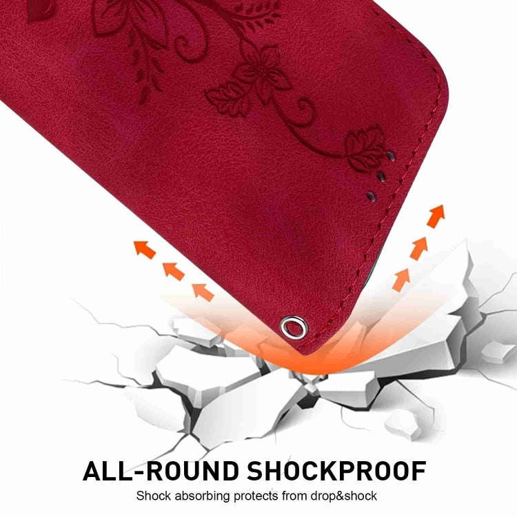 For Motorola Moto G85 Lily Embossed Leather Phone Case(Red)