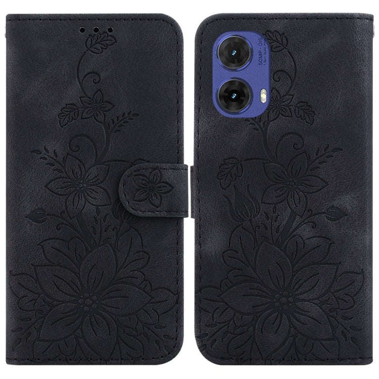 For Motorola Moto G85 Lily Embossed Leather Phone Case(Black)