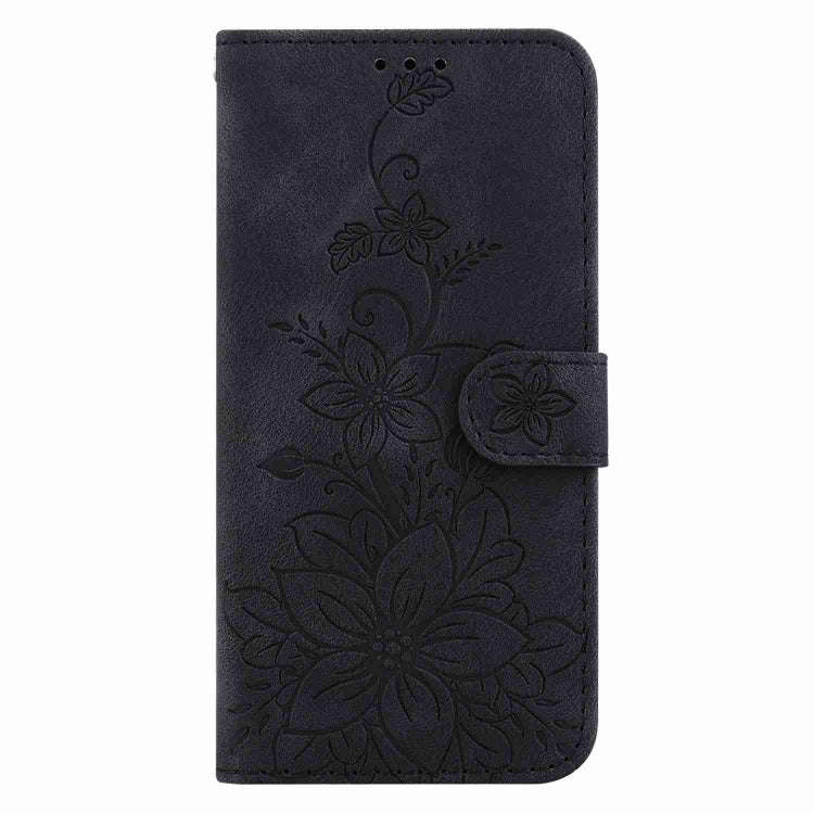 For Motorola Moto G85 Lily Embossed Leather Phone Case(Black)