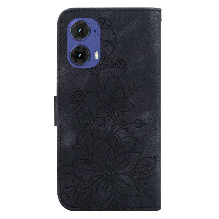 For Motorola Moto G85 Lily Embossed Leather Phone Case(Black)