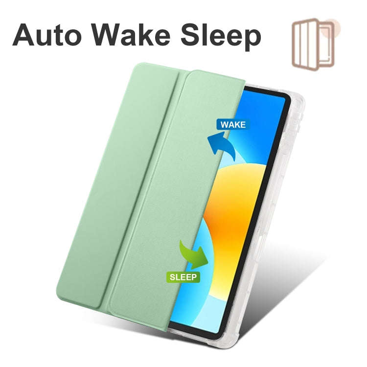 For Huawei MatePad 11.5 2023 3-folding Transparent TPU Smart Leather Tablet Case(Matcha Green)