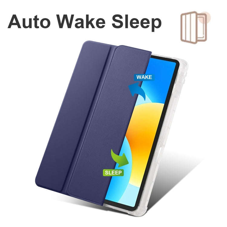 For Huawei MatePad 11.5 2023 3-folding Transparent TPU Smart Leather Tablet Case(Dark Blue)