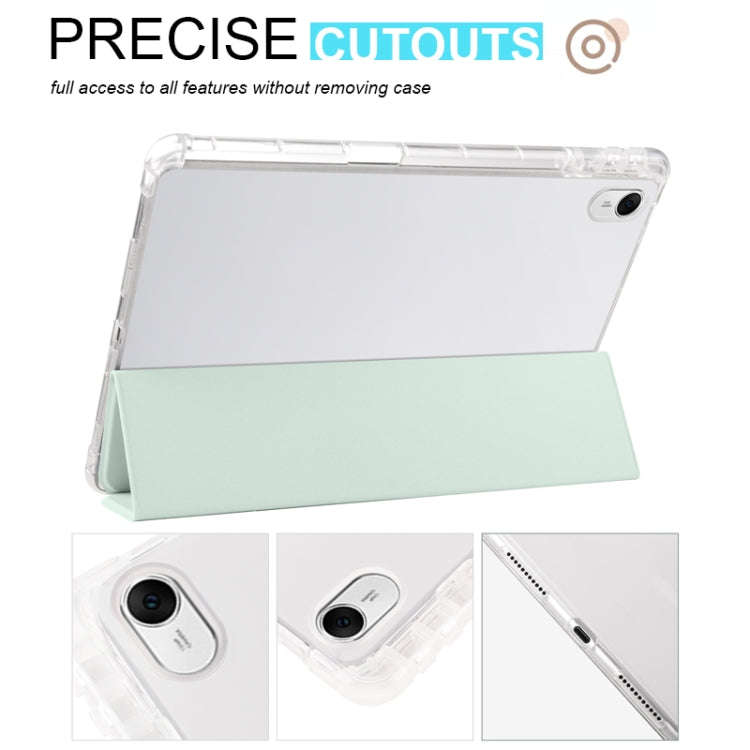 For Huawei MatePad 11.5 2023 3-folding Transparent TPU Smart Leather Tablet Case(Light Green)