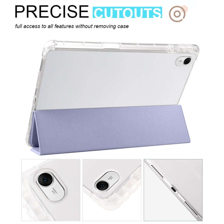 For Huawei MatePad 11.5 2023 3-folding Transparent TPU Smart Leather Tablet Case(Purple)