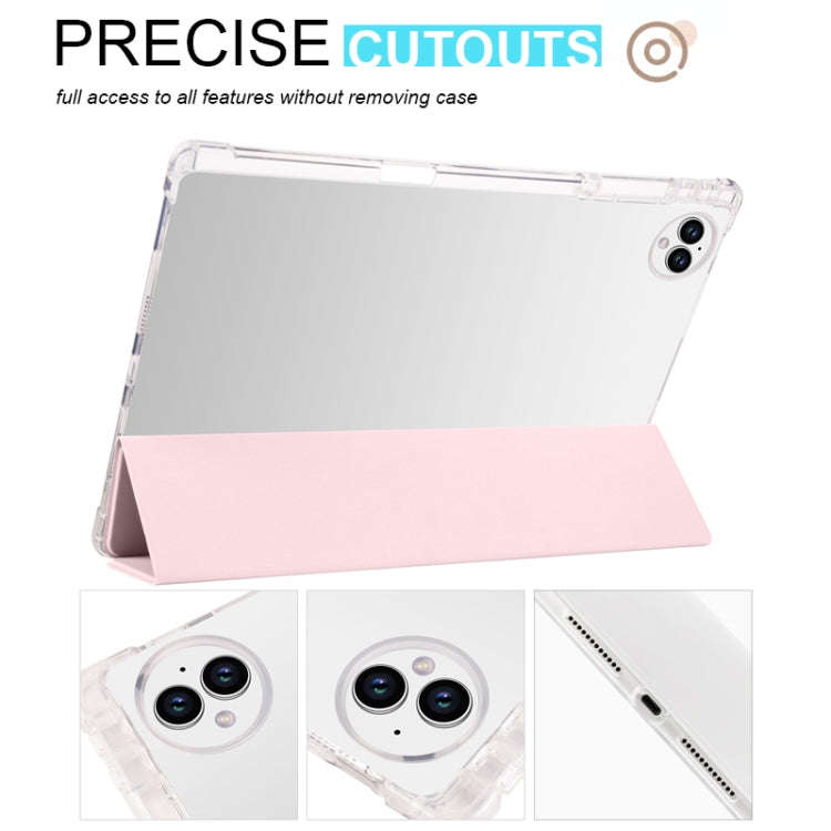 For Huawei MatePad Pro 13.2 2023 3-folding Transparent TPU Smart Leather Tablet Case(Ice Pink)