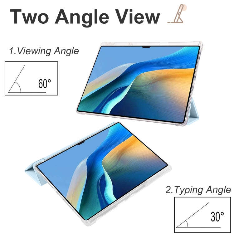 For Huawei MatePad Pro 13.2 2023 3-folding Transparent TPU Smart Leather Tablet Case(Ice Blue)