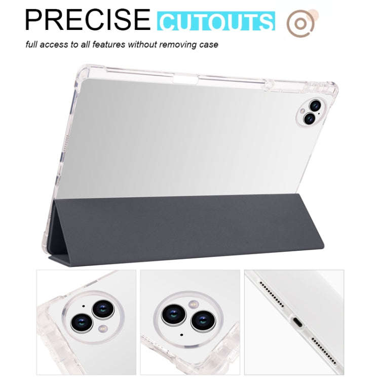 For Huawei MatePad Pro 13.2 2023 3-folding Transparent TPU Smart Leather Tablet Case(Black)