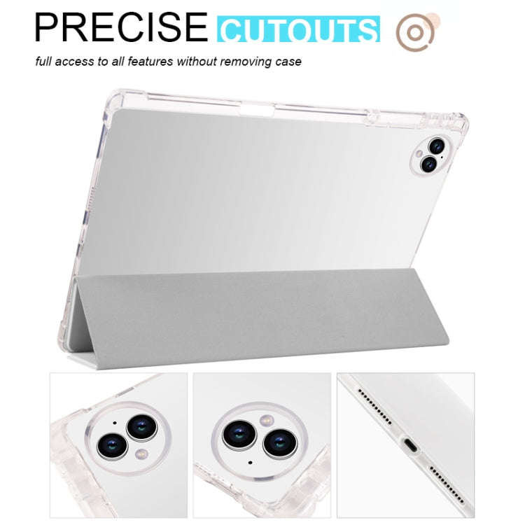 For Huawei MatePad Pro 13.2 2023 3-folding Transparent TPU Smart Leather Tablet Case(Grey)
