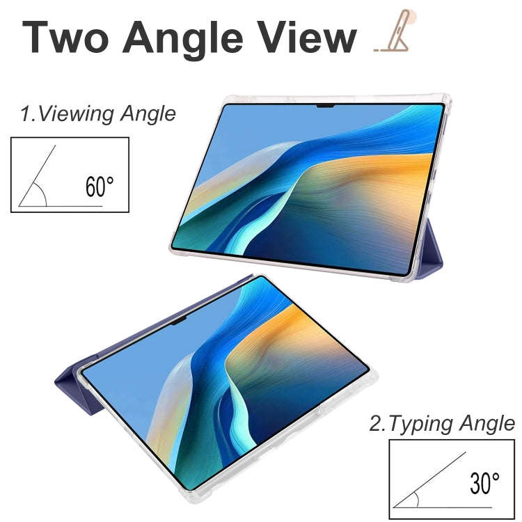 For Huawei MatePad Pro 13.2 2023 3-folding Transparent TPU Smart Leather Tablet Case(Dark Blue)