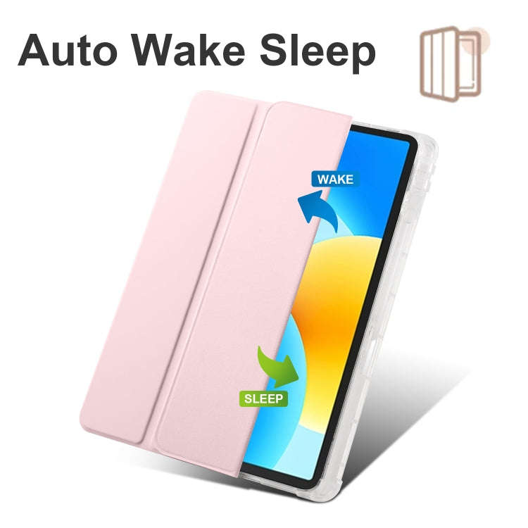 For Huawei MatePad 11.5S 3-folding Transparent TPU Smart Leather Tablet Case(Ice Pink)
