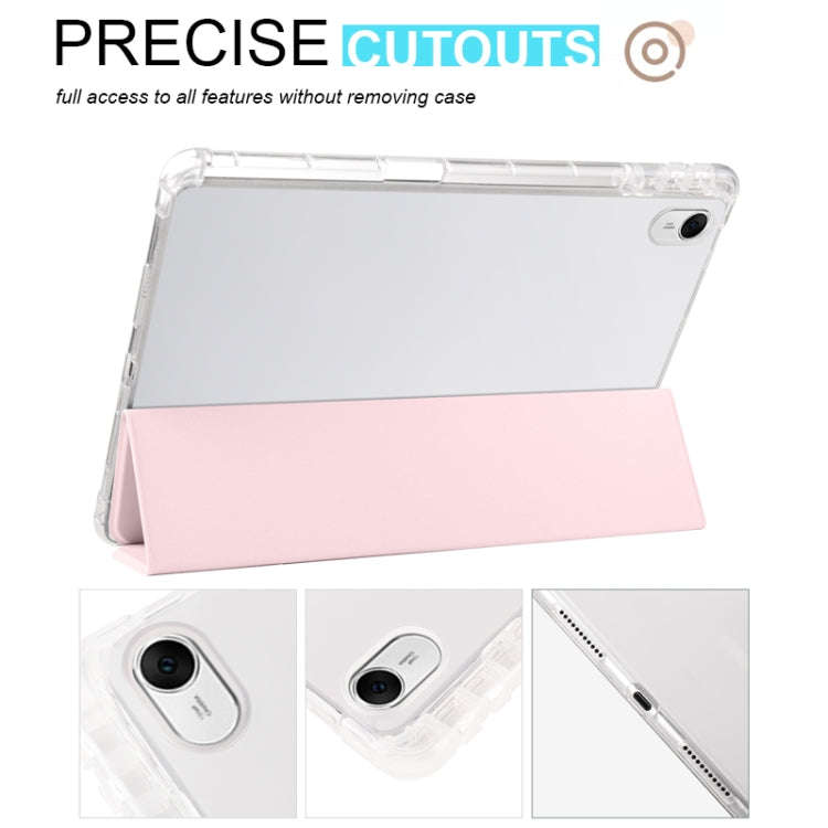 For Huawei MatePad 11.5S 3-folding Transparent TPU Smart Leather Tablet Case(Ice Pink)