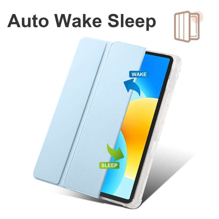 For Huawei MatePad 11.5S 3-folding Transparent TPU Smart Leather Tablet Case(Ice Blue)