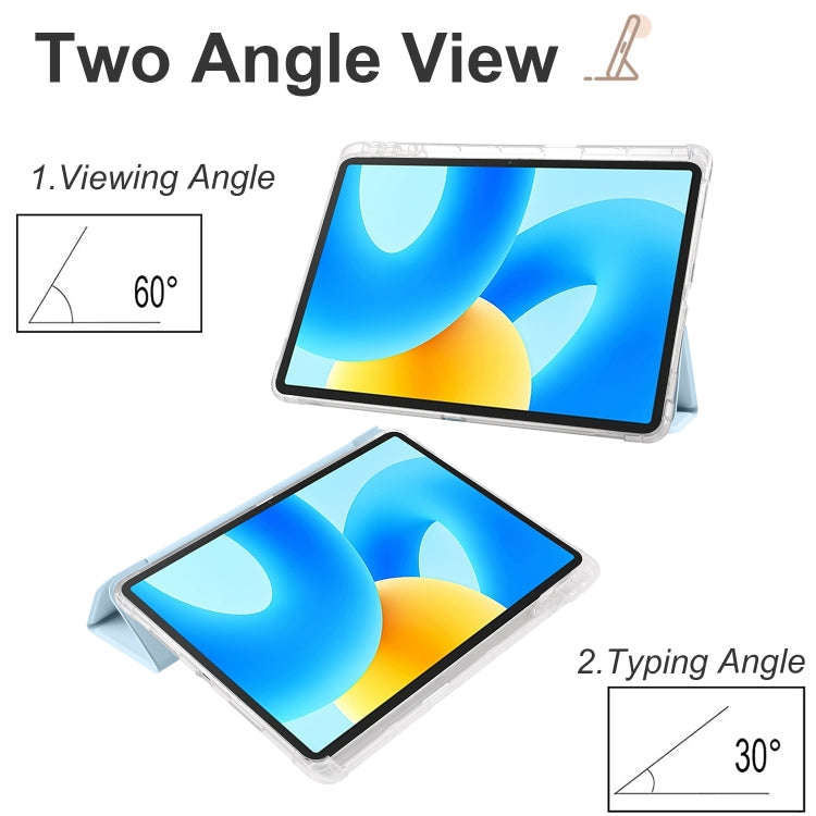 For Huawei MatePad 11.5S 3-folding Transparent TPU Smart Leather Tablet Case(Ice Blue)