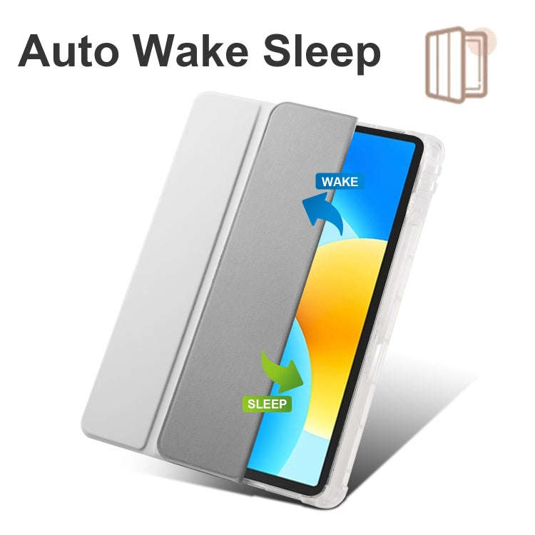 For Huawei MatePad 11.5S 3-folding Transparent TPU Smart Leather Tablet Case(Grey)