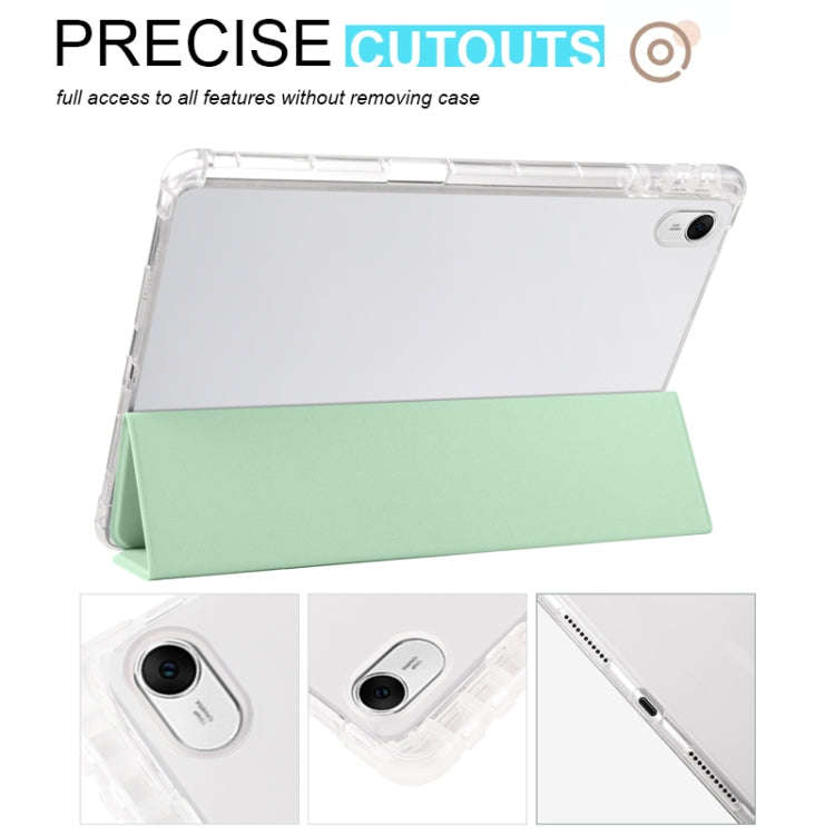 For Huawei MatePad 11.5S 3-folding Transparent TPU Smart Leather Tablet Case(Matcha Green)