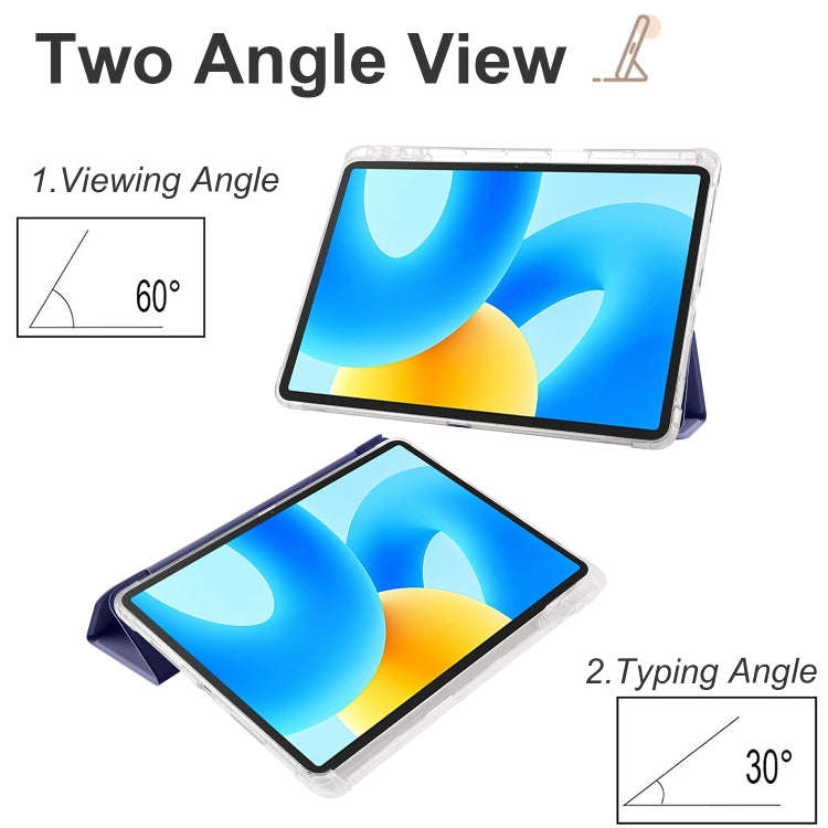 For Huawei MatePad 11.5S 3-folding Transparent TPU Smart Leather Tablet Case(Dark Blue)