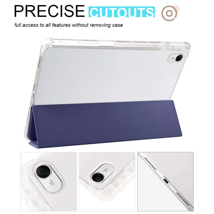 For Huawei MatePad 11.5S 3-folding Transparent TPU Smart Leather Tablet Case(Dark Blue)