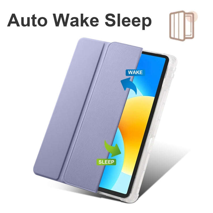 For Huawei MatePad 11.5S 3-folding Transparent TPU Smart Leather Tablet Case(Purple)