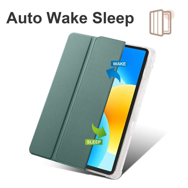 For Huawei MatePad 11.5S 3-folding Transparent TPU Smart Leather Tablet Case(Dark Night Green)