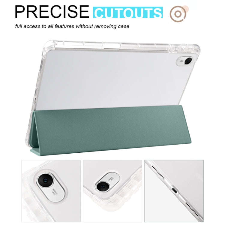 For Huawei MatePad 11.5S 3-folding Transparent TPU Smart Leather Tablet Case(Dark Night Green)