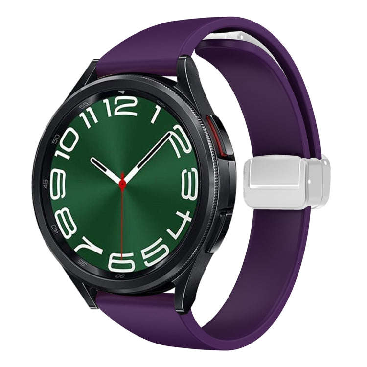 For Samsung Galaxy Watch 6 / 6 Classic Magnetic Silver Buckle Slim Silicone Watch Band(Dark Purple)