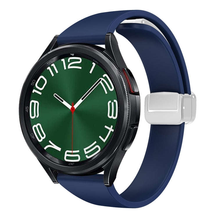 For Samsung Galaxy Watch 6 / 6 Classic Magnetic Silver Buckle Slim Silicone Watch Band(Midnight B...