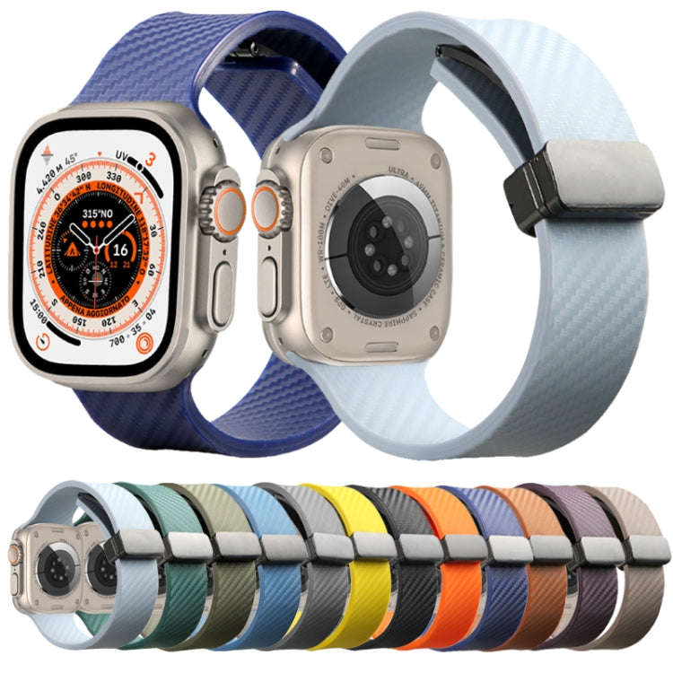 For Apple Watch SE 40mm Carbon Fiber Pattern Magnetic Buckle Silicone Watch Band(Yellow)