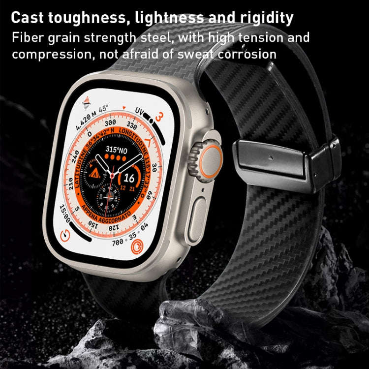 For Apple Watch SE 2023 44mm Carbon Fiber Pattern Magnetic Buckle Silicone Watch Band(Black)