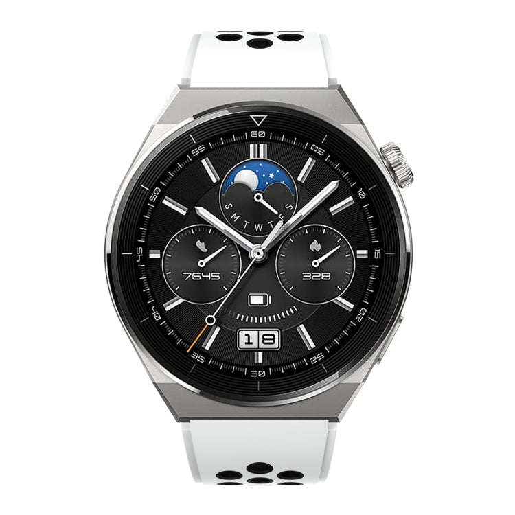 For Huawei Watch GT3 Pro 46mm Two Color Round Hole Silicone Watch Band(White Black)