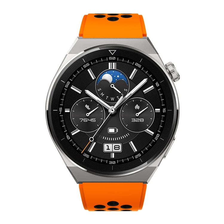 For Huawei Watch GT3 Pro 46mm Two Color Round Hole Silicone Watch Band(Orange Black)