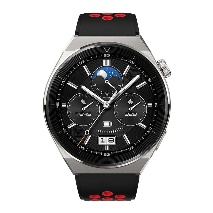For Huawei Watch GT3 Pro 46mm Two Color Round Hole Silicone Watch Band(Black Red)