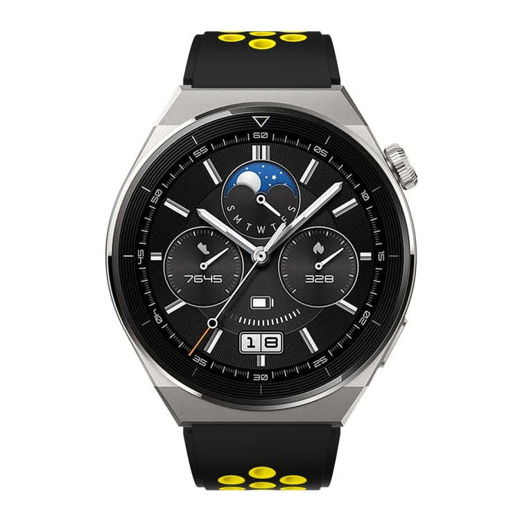 For Huawei Watch GT3 Pro 46mm Two Color Round Hole Silicone Watch Band(Black Yellow)