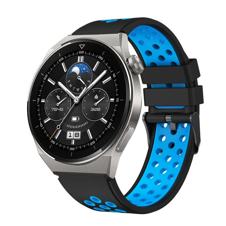 For Huawei Watch GT3 Pro 46mm Two Color Round Hole Silicone Watch Band(Black Sky Blue)