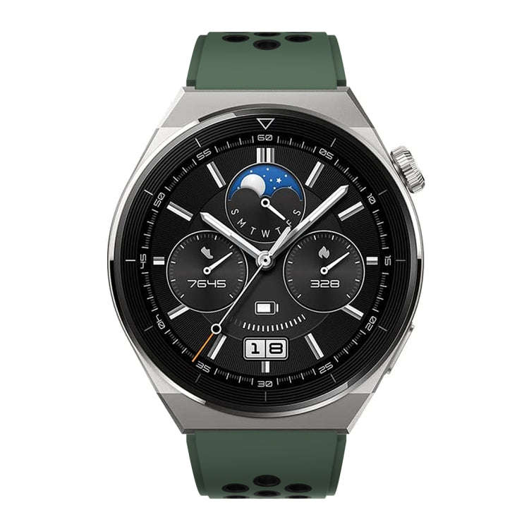For Huawei Watch GT3 Pro 46mm Two Color Round Hole Silicone Watch Band(Army Green Black)
